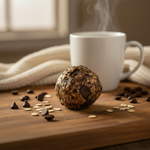 Square oatball with coffee scene